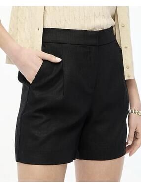 J.CREW Women’s Elastic-Back Linen-Blend Pleated Short In Black-Size 12